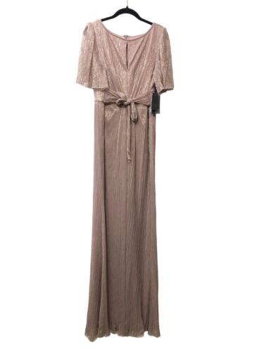 Adrianna Papell Women's Stardust Pleated Mermaid Blouson Beaded Gown 16 Blush