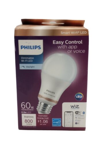 Philips Daylight A19 LED 60W Equivalent Dimmable WiZ Connected 800LM Lot of 2