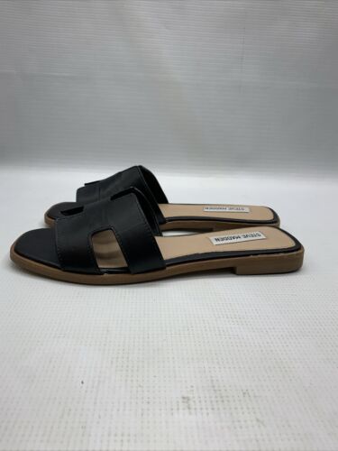 Steve Madden Hayden Sandals Open Toe Black Leather Women's Slip-on Size 7.5