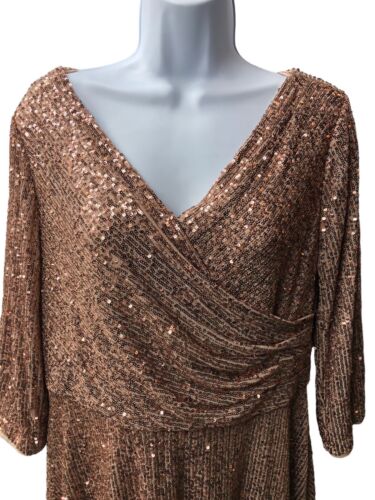 Alex Evenings Women's Dress Size 3/4 Sleeve Sequin A Line Gold Sequin Size 12P