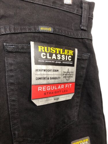 Wrangler Rustler Men’s Jeans Regular Fit Black Denim Straight Long Pants 33x30