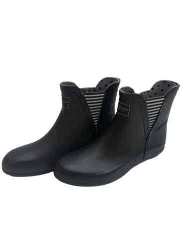 LONDON FOG Womens Piccadilly Rain Boot Black Matte Size 10M Pull-On Calf High