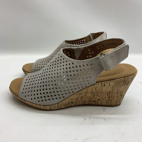 Rockport Women's Leather Briah Hood Sling Wedges Comfort Shoes Size 8.5 Metallic