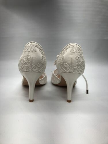 ERIJUNOR Ivory Lace Mesh Satin Bridal Wedding Shoes Pointy Toe for Women Size 6