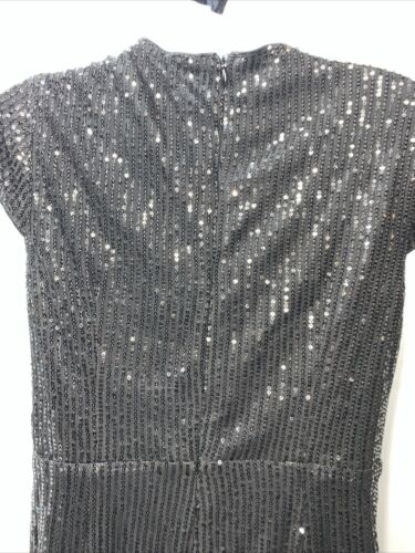 GRACE KARIN Sequin Sparkly Dresses  Glitter Front Tie Cap Sleeves Size L Black