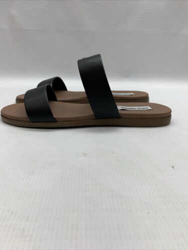 STEVE MADDEN Dual Strap Flat Sandal Women's Size 8.5 Black Leather Open Toe