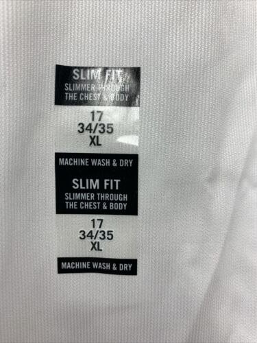 Calvin Klein Men Slim-Fit Stretch White Long-Sleeve Dress Shirt 17-34/35 Size XL