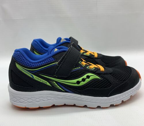 Size 4.5M Saucony Cohesion 14 A/C Bllack/Multicolor Boys Running Shoes Sneaker