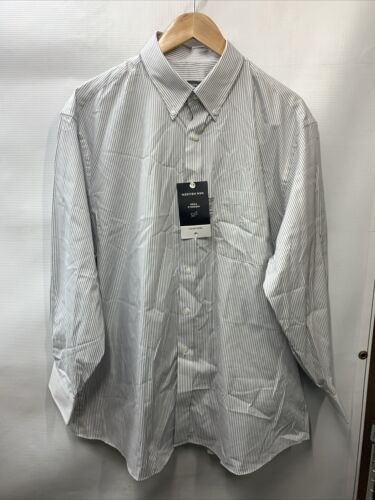 417 by Van Heusen Men's 18 36/37 Long Sleeve Button Down Shirt White Striped