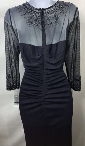 Alex Evenings Womens Size 12 Dark Navy Long Sleeve Jeweled Formal Dress 132833