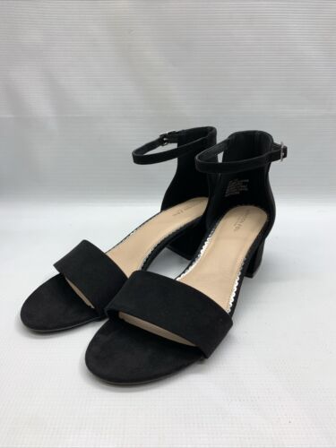 LONDON FOG Women's Nikki Low Two Piece Block Heel Dress Shoe Open Toe Black 10M