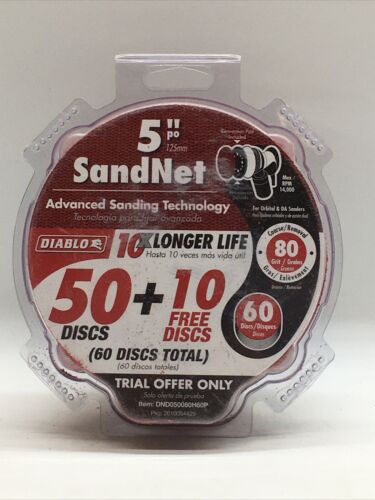 DIABLO DND050080H60P 5” 80-Grit SandNet Disc w/Free Application Pad (60 Discs)