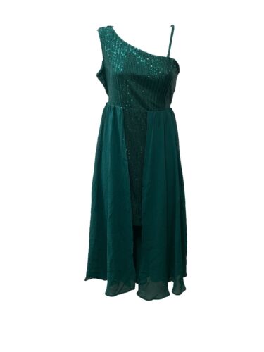 GRACE KARIN Girls Sequin Dress One Shoulder Party Prom Dresses Size 14y Green