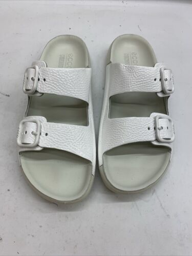 Ecco Women's Cozmo Two Band Buckle Sandal, Size 8 White Open Toe 206833 Slip-on