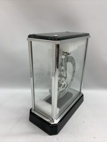 Bulova Vantage Skeleton Mantel Clock B2023 Analog Modern Glass & Chrome Case