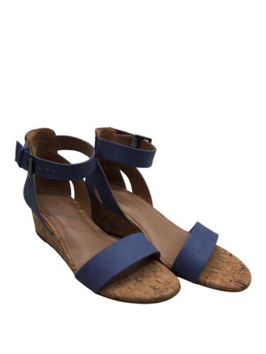 Women's Aerosoles Willowbrook Ankle Strap Wedge Sandal Mid Blue Open Toe Size 6