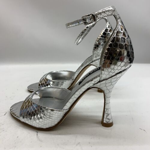 OINine West Women Kheri Heeled Dress Sandal Silver Size 6 Open Toe Tapered Heel