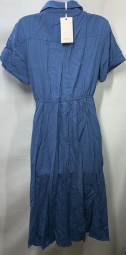 GRACE KARIN Linen Dress Tie Front Button Up Blue Medium Collared SHort Sleeve