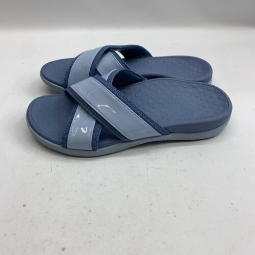 Vionic Merced I8716S1400 Womens Blue Cross Strap Orthotic Slide Sandals Size 6