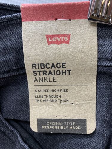 Levi's Women's Ribcage Straight Ankle Jeans Size 27x27 Long Pant Black High Rise