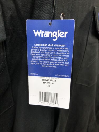 Wrangler Men's Premium Performance Advanced Comfort Workshirt Black Size 4XL