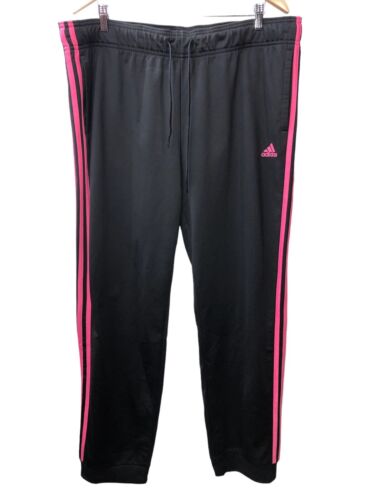 Adidas Women's Essentials 3-Stripes Jogger Long Pants Black/Pink Drawstring 2XL