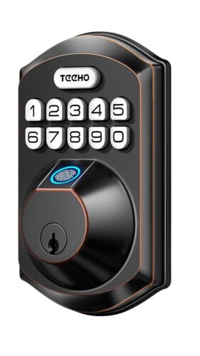 TEEHO Fingerprint Keyless Entry Door Lock - Keypad Deadbolt with Handle ORB