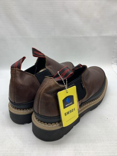 SUREWAY Men SlipOn Work Boots SW501 Dark Brown Full Grain Tumble Leather Sz 10.5