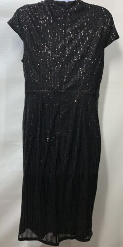 GRACE KARIN Sequin Sparkly Dresses  Glitter Front Tie Cap Sleeves Size L Black