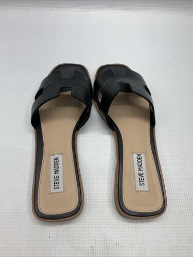 Steve Madden Hayden Sandals Open Toe Black Leather Women's Slip-on Size 7.5