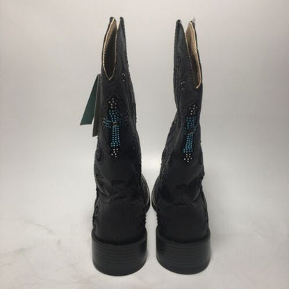 Roper Boots Ladies Black Faux Leather Crystal Cross Faith Cowboy Size 6