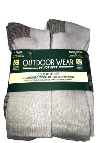 HOT FEET Men's Cushioned Wool Blend Crew Socks Outdoor Wear Size L(6-12)  4 Pack