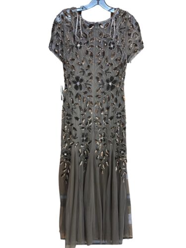 Adrianna Papell Women's Short Sleeve Blouson Beaded Gown Dress w/Godets Size 10