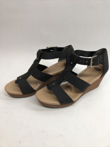 DR SCHOLLS Womens Black Snake 1" Platform Barton Wedge Gladiator Sandles 8 M