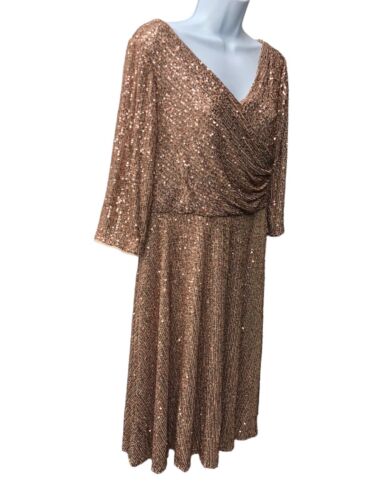 Alex Evenings Women's Dress Size 3/4 Sleeve Sequin A Line Gold Sequin Size 12P