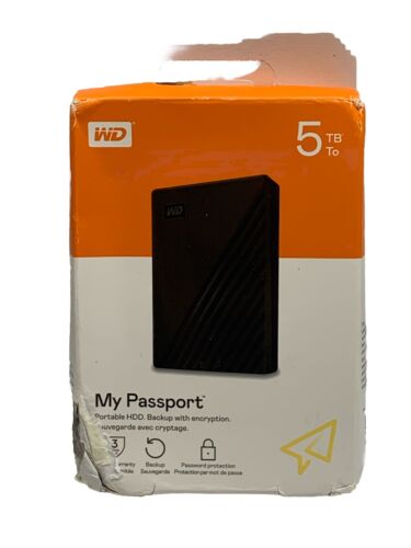 Western Digital My Passport 5TB Portable External Hard Drive w/Encryption Black