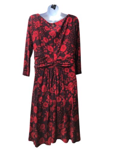 Tommy Hilfiger Size 12 Black & Red Floral Fit & Flare Dress Round Neck Flowers