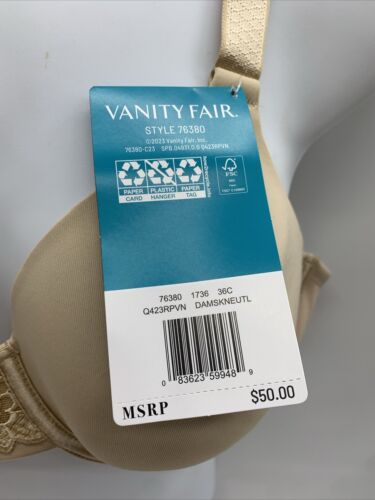 Vanity Fair Women's 76380 Beauty Back Full Figure Underwire Bra Size 36C Beige