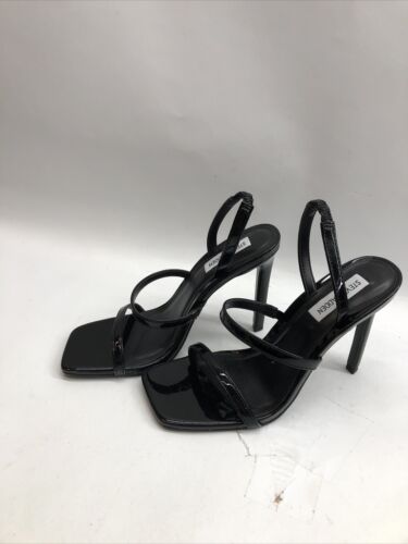 Steve Madden Women's Gracey Black Patent Heels Strap Sandal Size 8.5M Open Toe