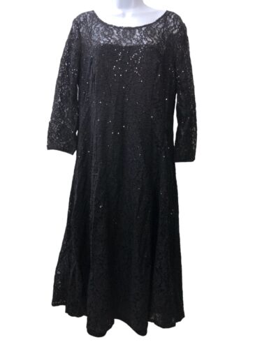 S.L. Fashions Women's Tea Length Three Quarter Sleeve Sequin Lace Dress Size 14