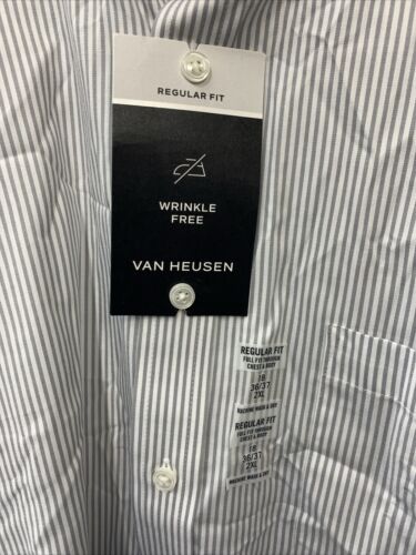 417 by Van Heusen Men's 18 36/37 Long Sleeve Button Down Shirt White Striped