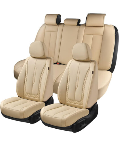 Coverado Car Seat Covers Premium Nappa Leather Front and Rear Seat Covers Beige