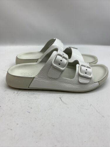 Ecco Women's Cozmo Two Band Buckle Sandal, Size 8 White Open Toe 206833 Slip-on