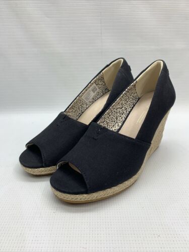 Toms Michelle PeepToe Heeled Wedge Shoes Casual High Heel 10017901 Size 7 Slipon