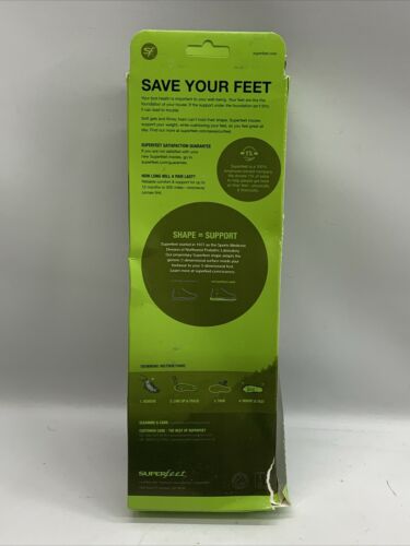 Superfeet GREEN High Arch Orthotic Insoles Size D Men's 7.5-9 Women's 8.5-10