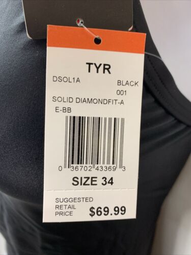 Tyr Women's Solid Diamondback Swimsuit One Piece DSOL1A Swimwear Size 34 Black