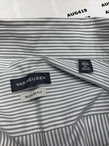 417 by Van Heusen Men's 32-33 Long Sleeve Button Down Shirt White/Gray Striped