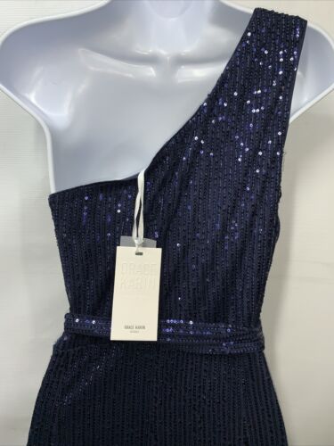 GRACE KARIN Women Sleeveless One Shoulder Sequin Dress Wrap Dress Medium Navy