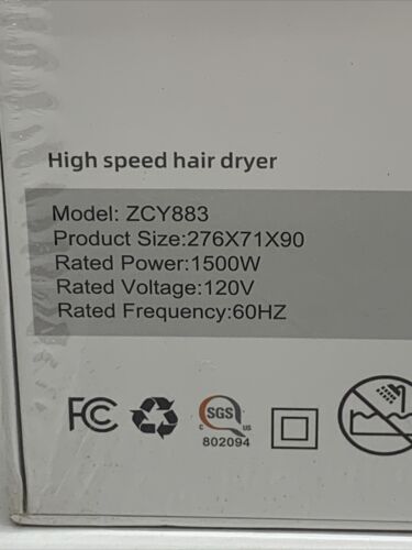 Cosy Companions High Speed Hair Dryer Model ZCY883 Silver 1500W 120V 150000 RPM