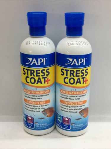 API STRESS COAT Aquarium Water Conditioner 16 fl oz/473ml Each Bottle - Lot Of 2